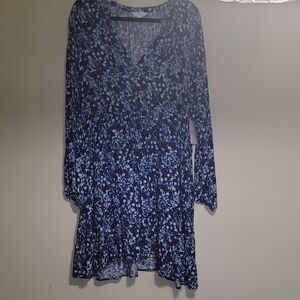 Floral Blue Long-Sleeve Dress